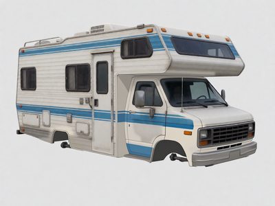 A motorhome shell with the wheels and openables removed, made by the vehicle conveyor