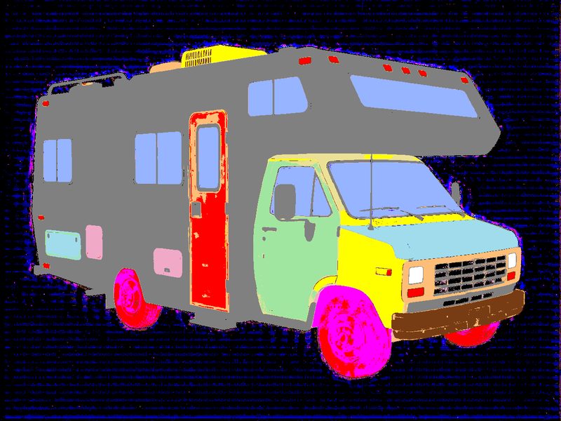 Object segmentation map of the motorhome, one colour per object