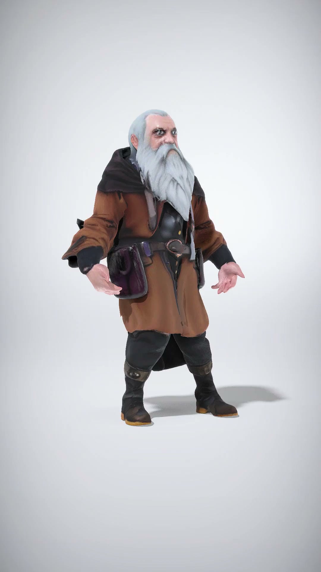 Fantasy Wizard with Long Beard and Cloak low-poly 3d model