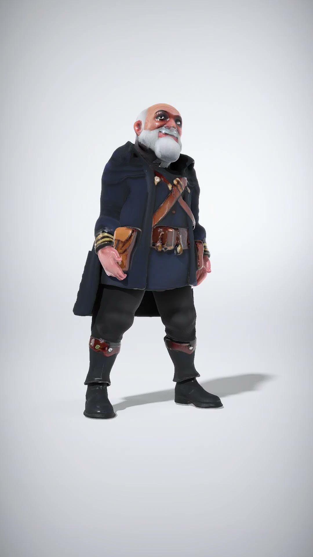 Elderly Military Officer with Coat and Gear low-poly 3d model